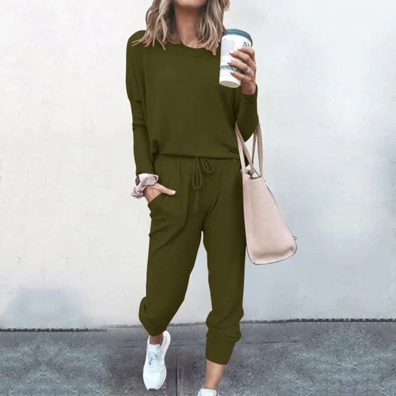 Valenzora | Damen Lounge-Set, bequemer Zweiteiler mit Kordelzug und Langarmshirt