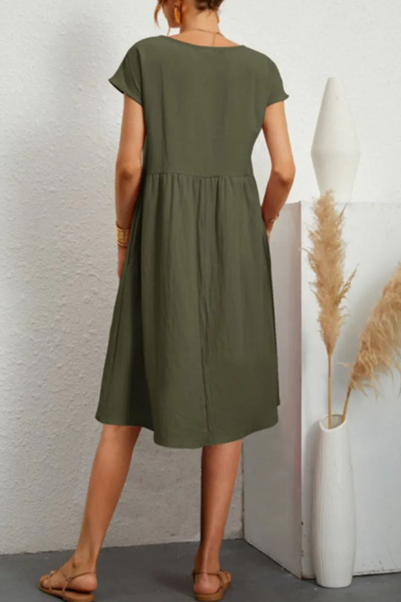 Valenzora | Schickes kurzärmeliges Kleid mit Rundhalsausschnitt im Unifarben-Patchwork-Design