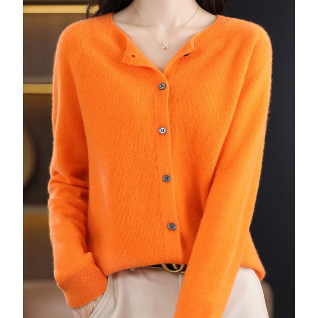 Valenzora | Damen-Cardigan aus Merinowolle mit Rundhalsausschnitt und Kaschmiranteil