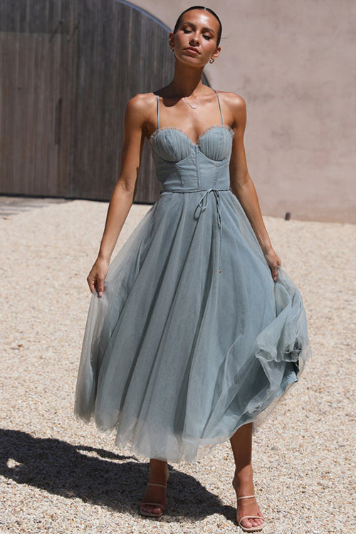 Valenzora | Rare Beauty Tulle Backless Midi Dress