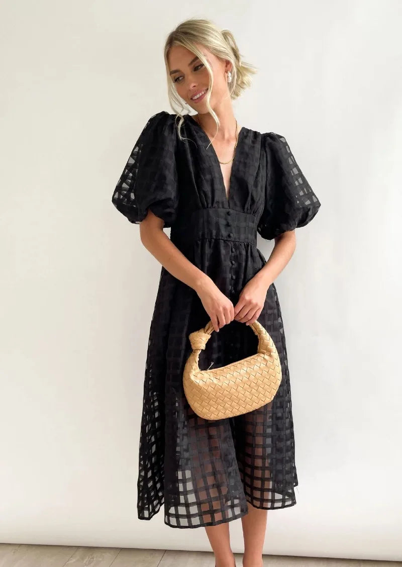 Valenzora | Puff Sleeve Midi Dress