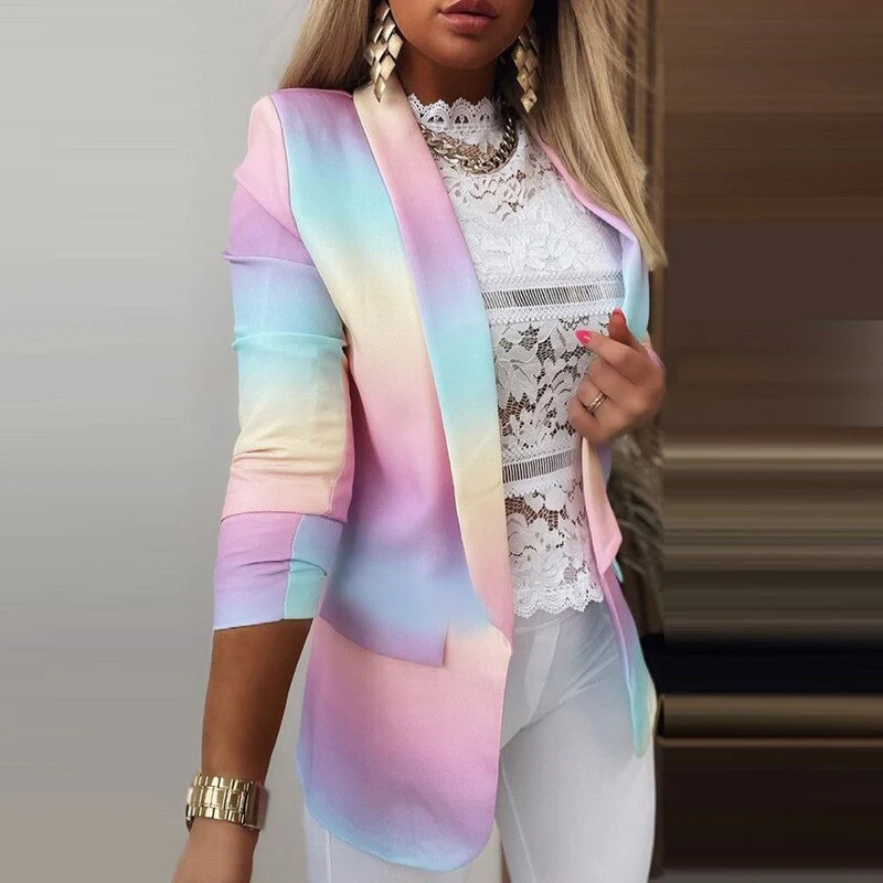 Valenzora | Women's Ombre Open Front Blazer, Long Sleeves, Relaxed Fit
