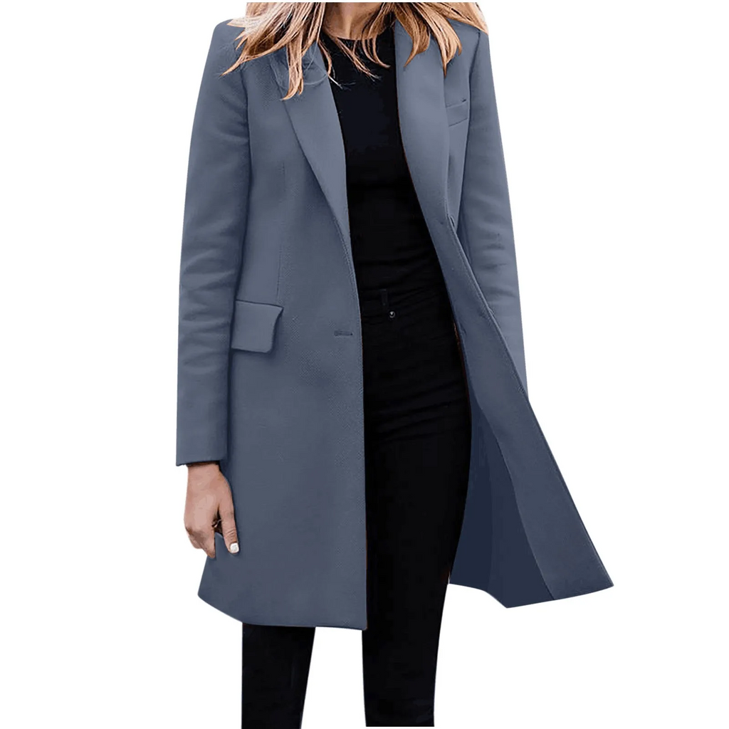 Valenzora | Women's Slim Fit Coat Jacket, One Button Wool Blend Long Jacket