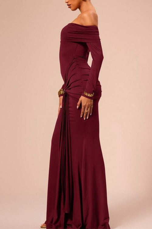 Valenzora | Rosiedress schulterfreies, vorne geknotetes, figurbetontes Maxi-Partykleid