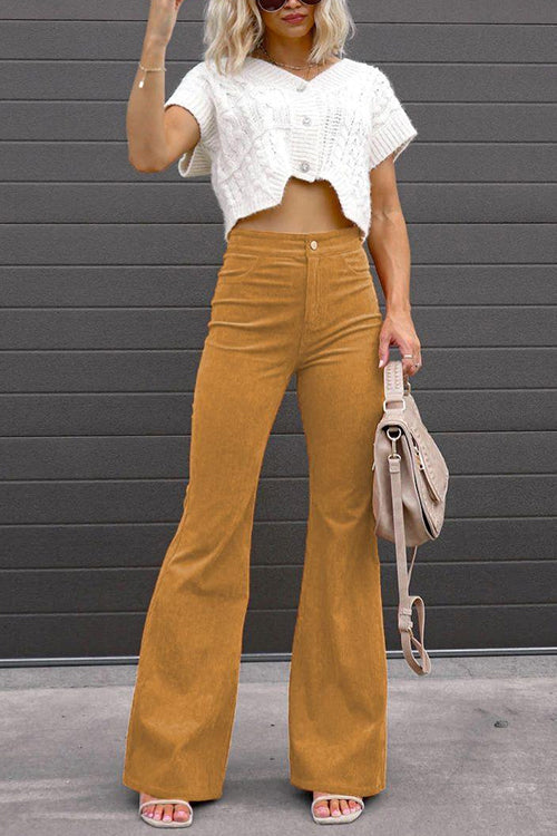 Valenzora | Rosiedress One-Button Cotton Corduroy Flare Trousers with Pockets
