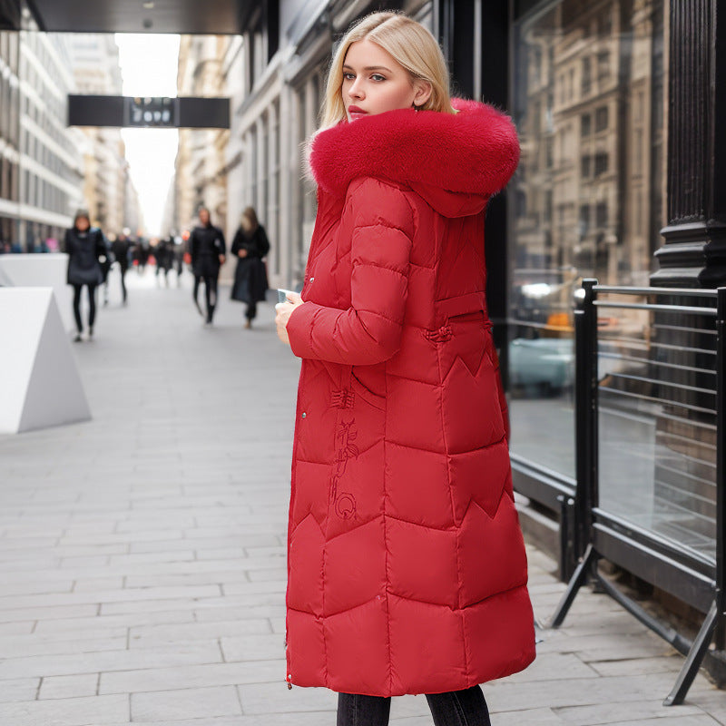 Valenzora | Elegant tailored over-the-knee cotton coat with fur collar