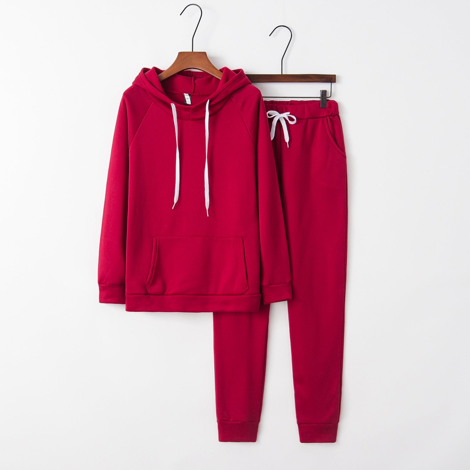 Women's casual tracksuit set with hood and kangaroo pocket, size S
