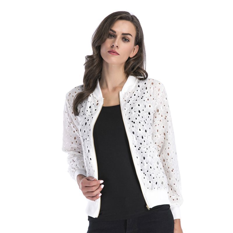 Women's airy blouson jacket with stylish openwork pattern, size