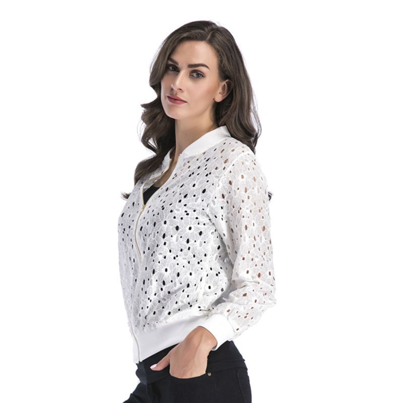 Women's airy blouson jacket with stylish openwork pattern, size