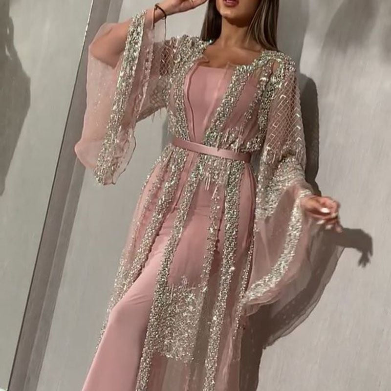 Women's elegant evening dress with artistic lace and sequin embellishments, size Valenzora