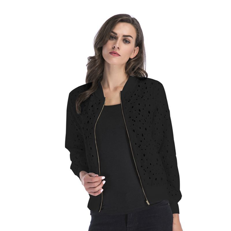 Women's airy blouson jacket with stylish openwork pattern, size