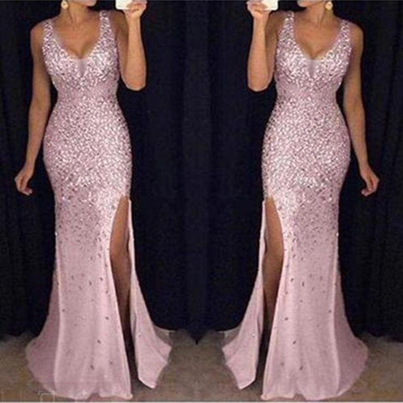 Valenzora | Slit Sequin Evening Maxi Dress