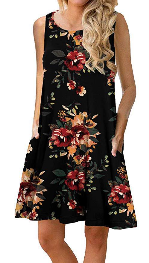 Ärmelloses Damen-Minikleid mit Blumenmuster und praktischen Seitentaschen, Größe