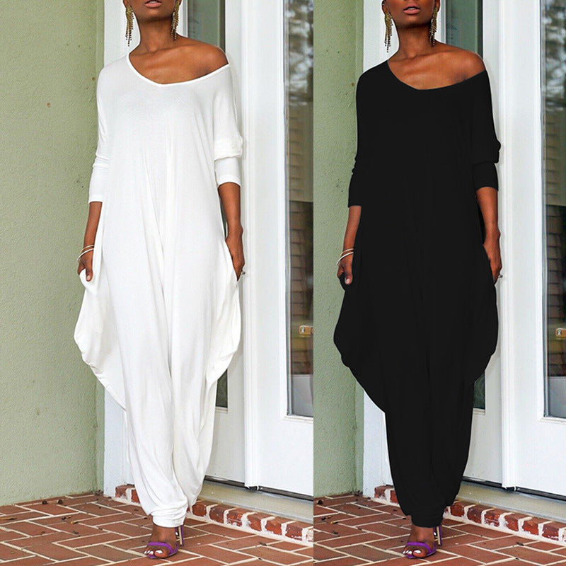 Damen Oversized-Jumpsuit mit tiefem V-Ausschnitt und lockerer Passform, Größe [size]