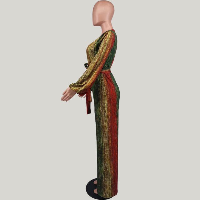 Valenzora | Metallic pleated jumpsuit with wide leg and belt