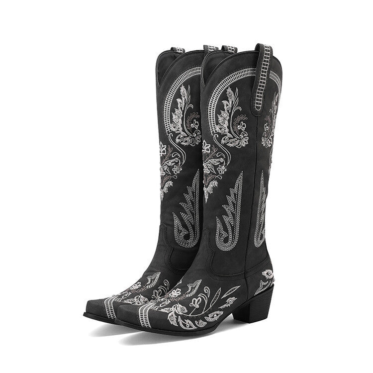 Valenzora | Embroidered Western Denim Retro Women's Knee-Length Boots