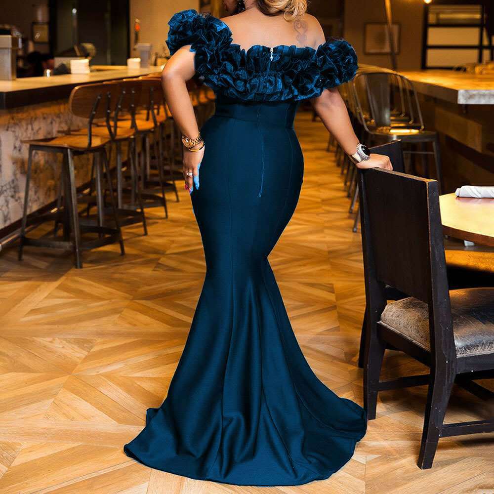 Valenzora | Blattvolant Ein-Schulter-Minikleid mit Schleppe