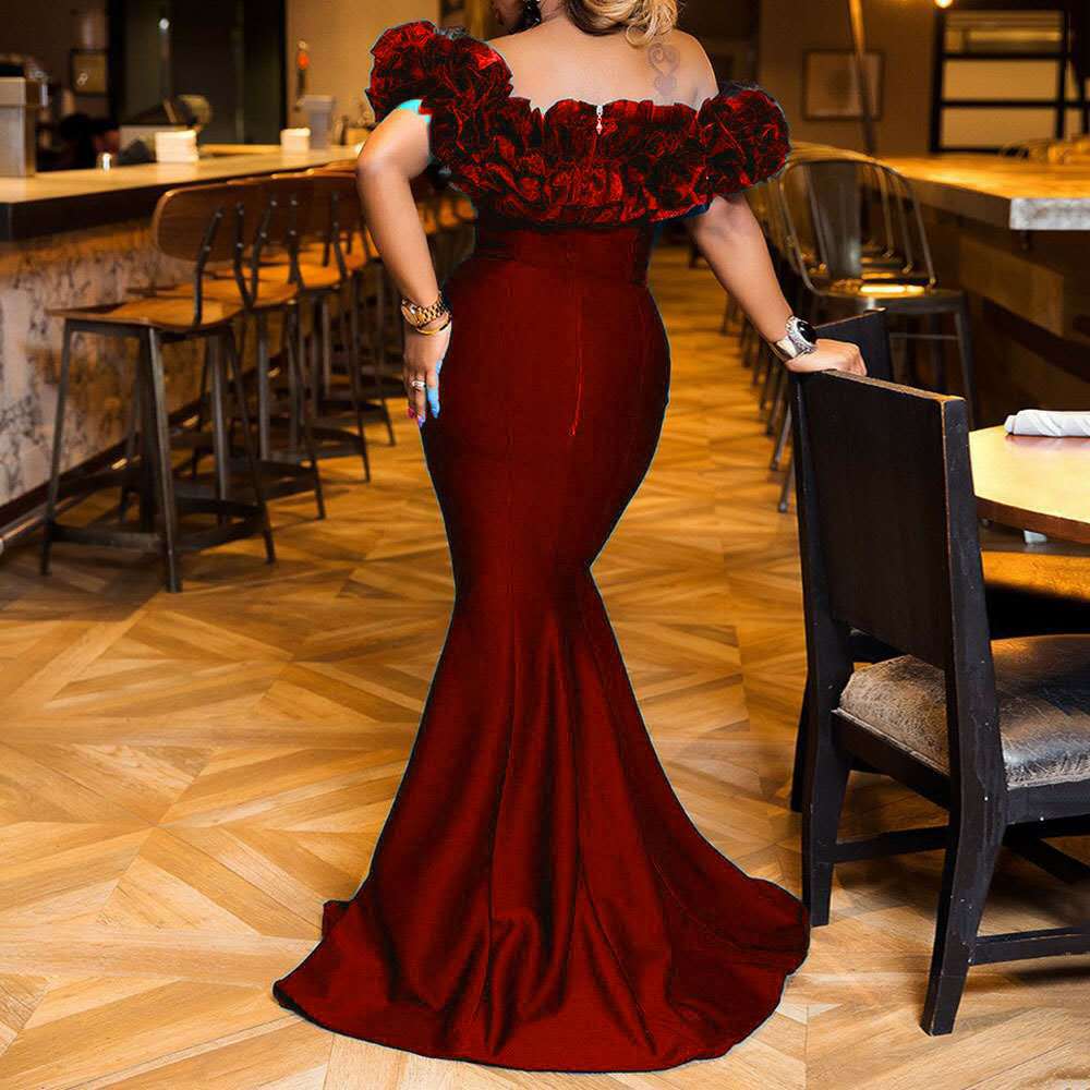 Valenzora | Blattvolant Ein-Schulter-Minikleid mit Schleppe