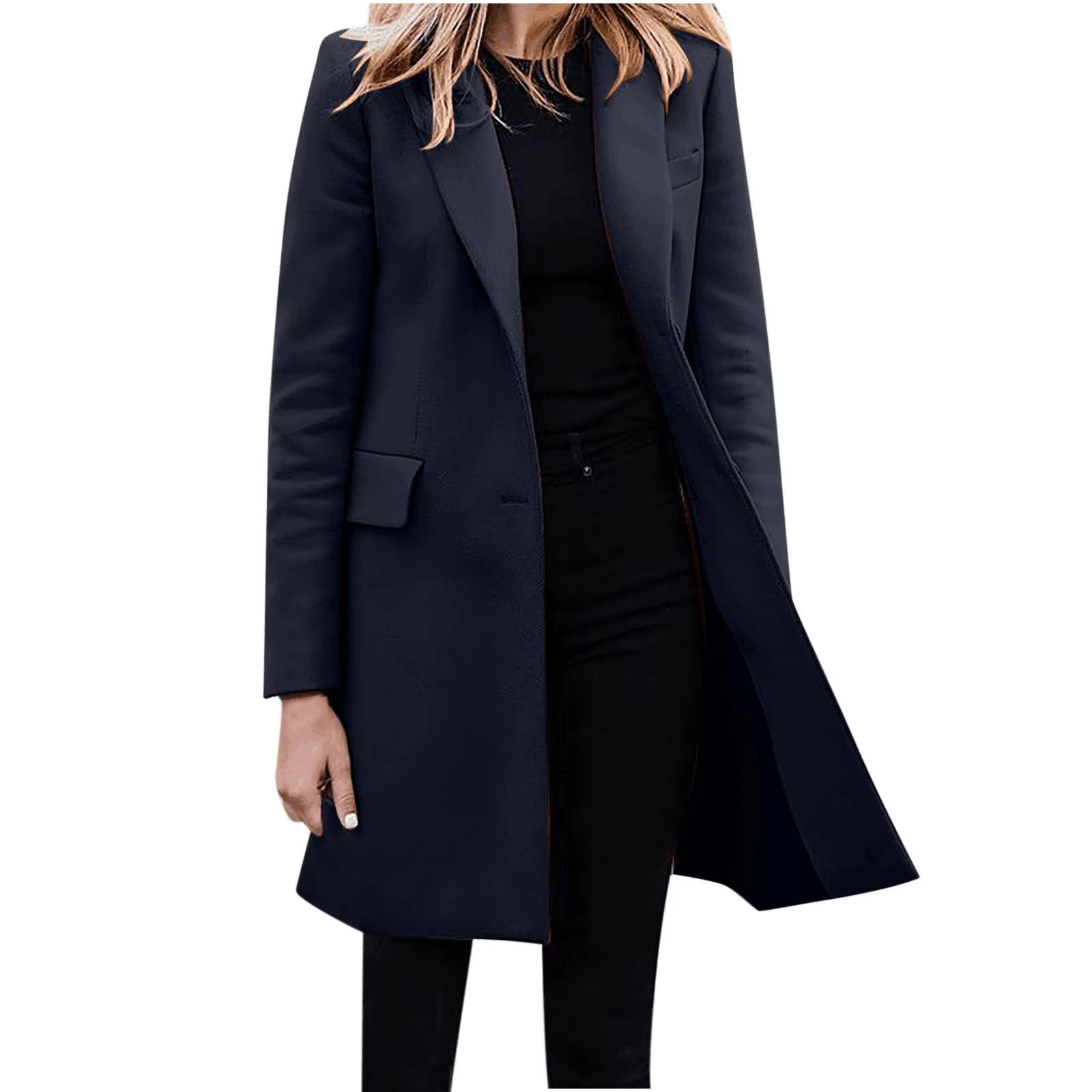 Valenzora | Women's Slim Fit Coat Jacket, One Button Wool Blend Long Jacket