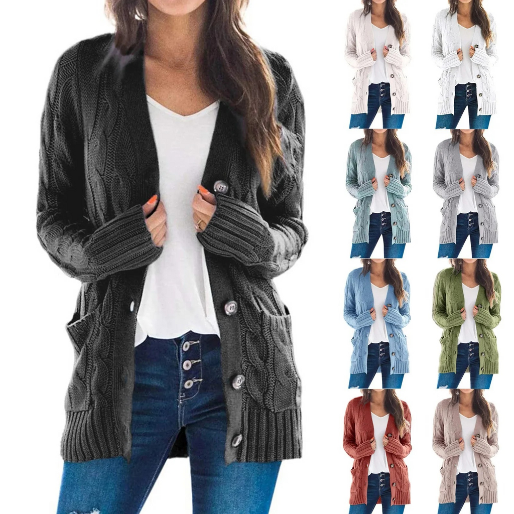 Valenzora | Stylischer langer Cardigan für Damen mit Knopfleiste