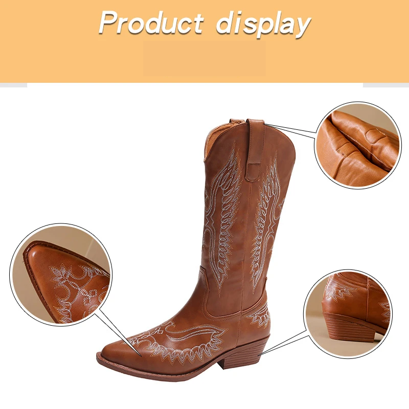 Valenzora | Western boots with detailed embroidery & low heel, women's cowboy boots