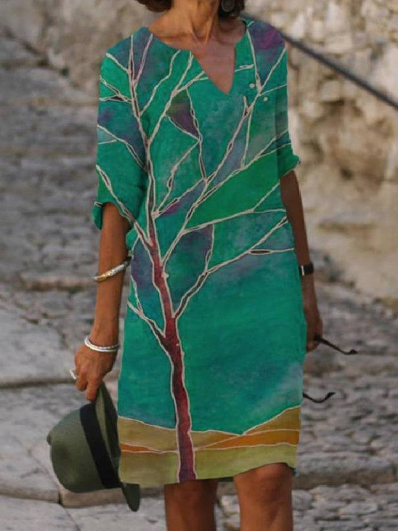 Valenzora | Charming linen dress with floral print