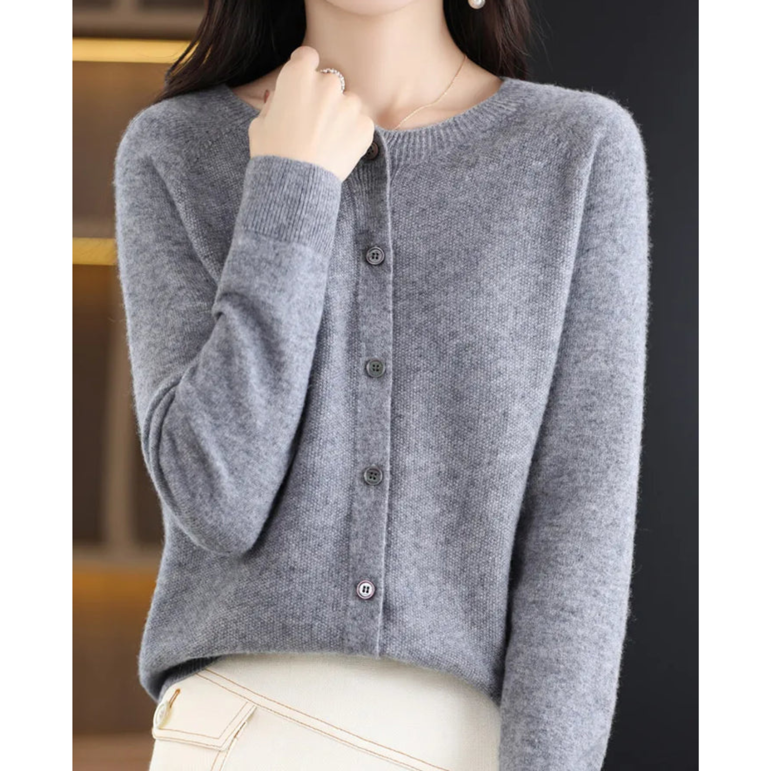 Damen Strickjacke mit Rundhalsausschnitt
