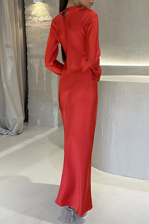 Valenzora | Rosiedress Round Neck Long Sleeve Satin Maxi Party Dress