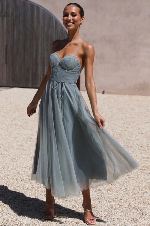 Valenzora | Rare Beauty Tulle Backless Midi Dress
