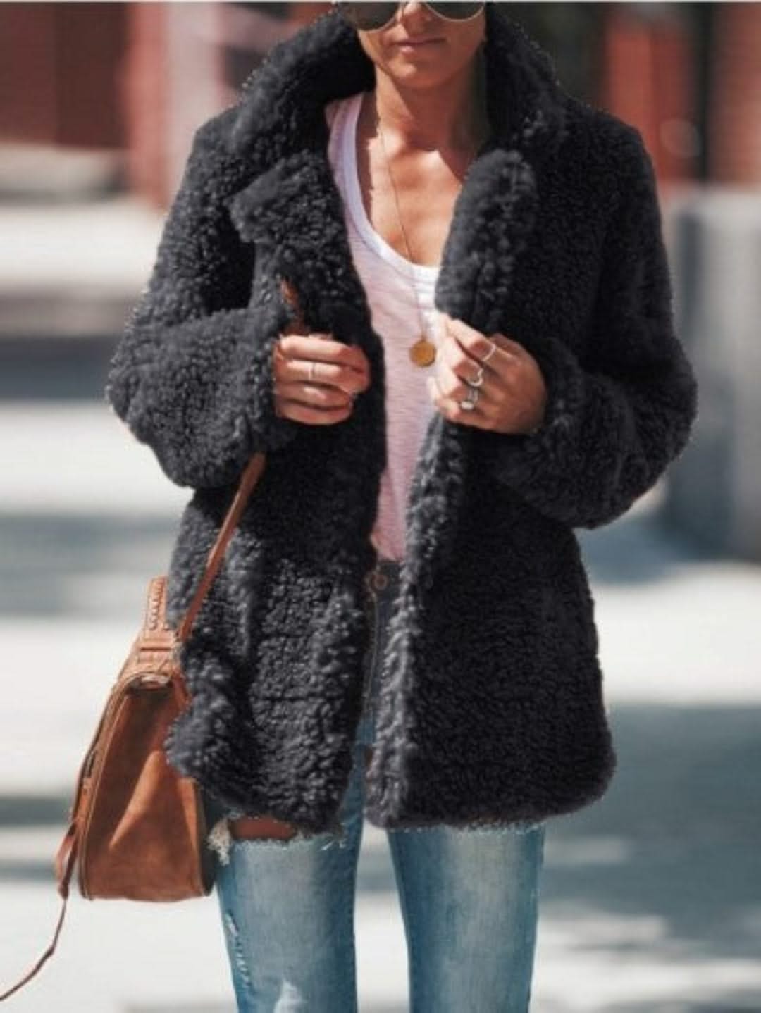 Valenzora | Long Faux Fur With Lapel Collar For Women