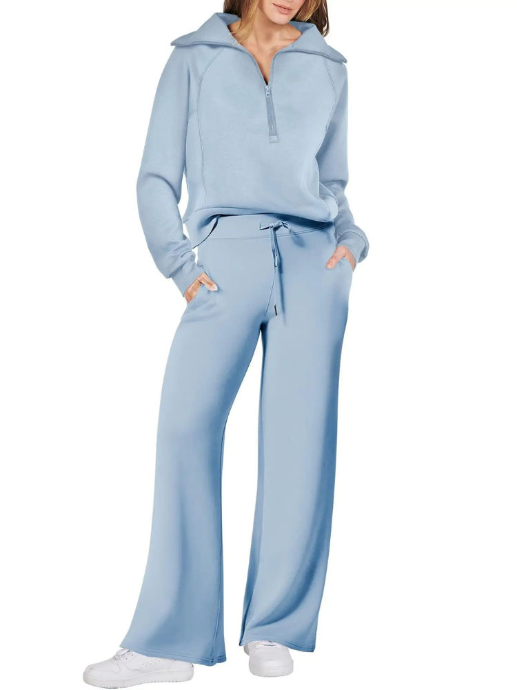 Valenzora | Bequemes Loungewear-Set für Damen mit Stehkragen und Kordelzug, modernes Set