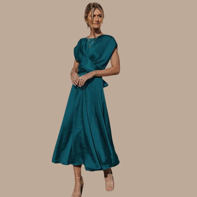 Valenzora | Wrap midi dress with cap sleeves