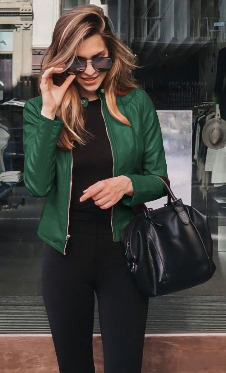 Valenzora | Women's biker jacket - tailored jacket with zipper and stand-up collar