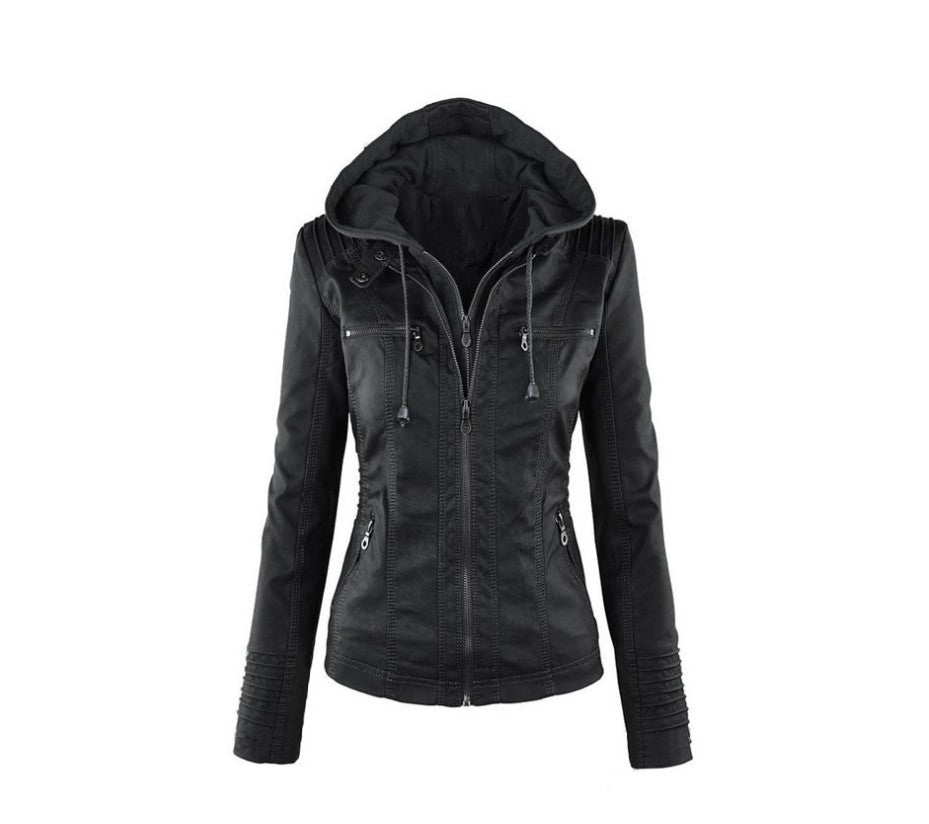 Valenzora | Damen Lederjacke mit Kapuze