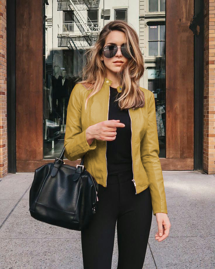 Valenzora | Women's biker jacket - tailored jacket with zipper and stand-up collar