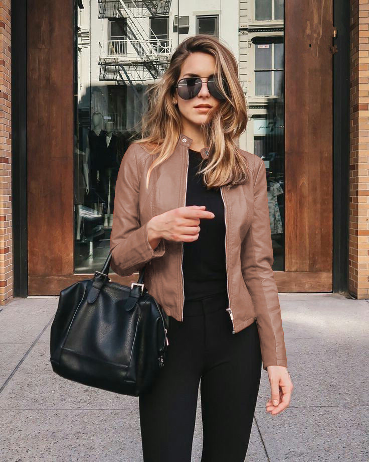 Valenzora | Women's biker jacket - tailored jacket with zipper and stand-up collar