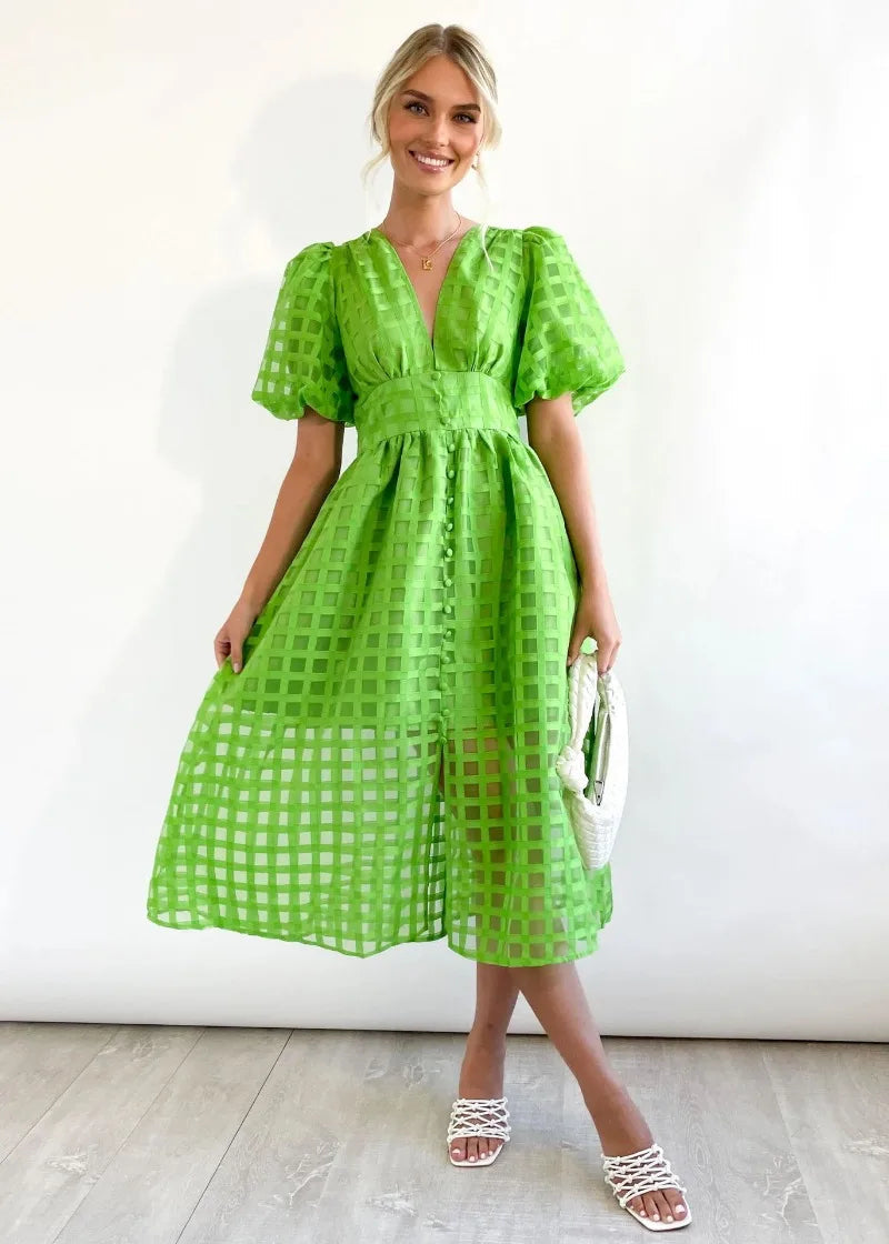 Valenzora | Puff Sleeve Midi Dress