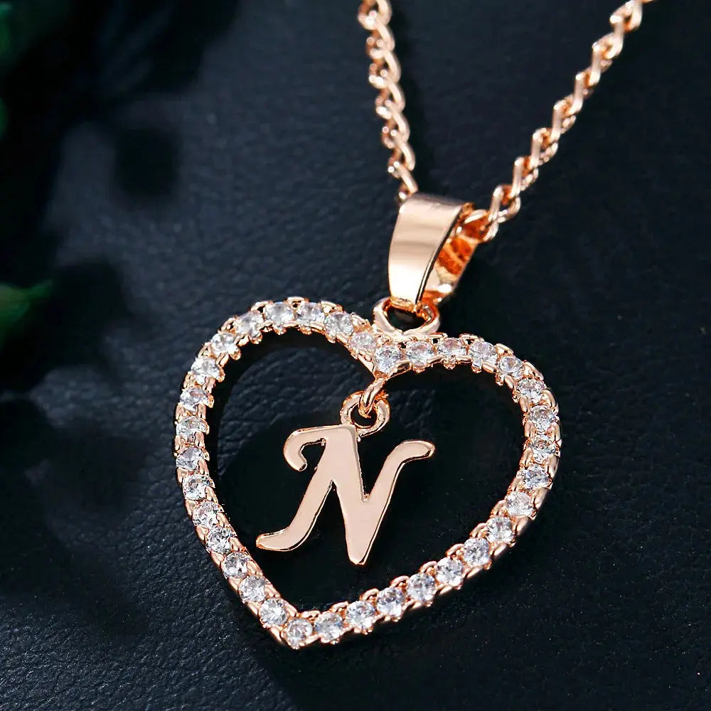 Valenzora | Buchstabe Zirkon Herz Halskette Anhänger Schmuck