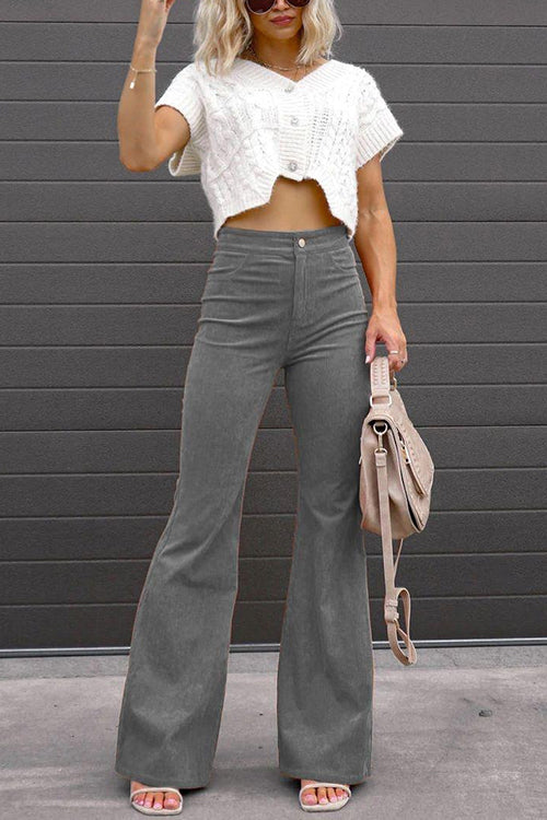Valenzora | Rosiedress One-Button Cotton Corduroy Flare Trousers with Pockets