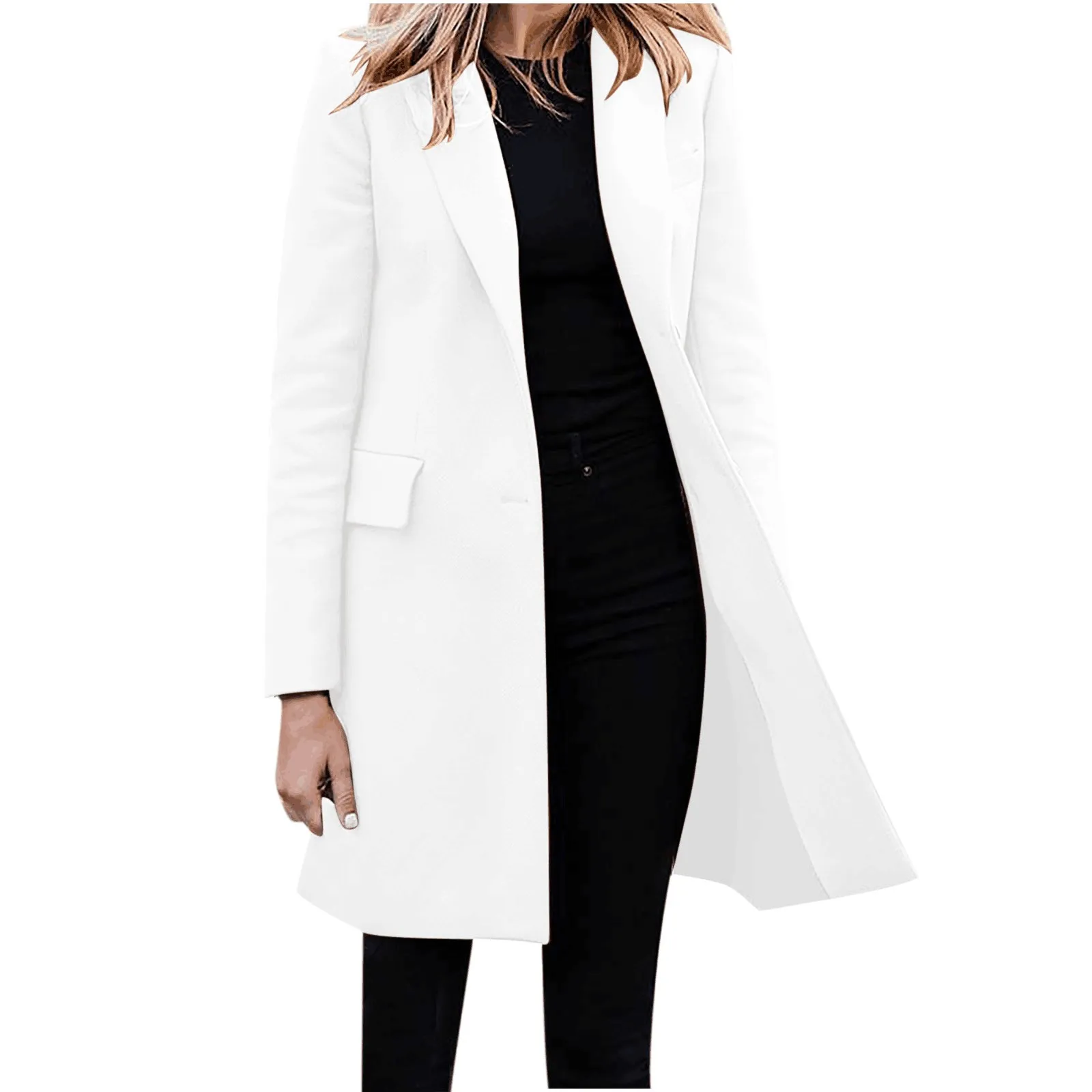 Valenzora | Women's Slim Fit Coat Jacket, One Button Wool Blend Long Jacket