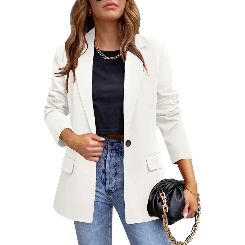 Valenzora | Long women's blazer with flap pockets and tailored cut