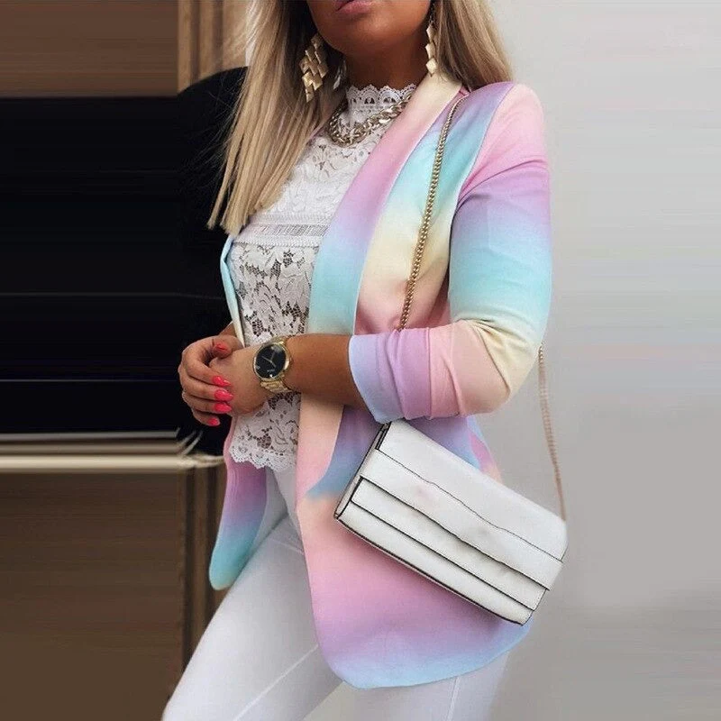Valenzora | Women's Ombre Open Front Blazer, Long Sleeves, Relaxed Fit
