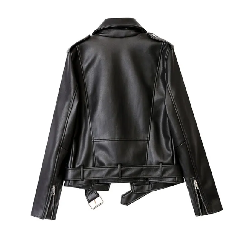 Valenzora | Damen Biker-Lederjacke mit Reißverschlüssen und Gürtel