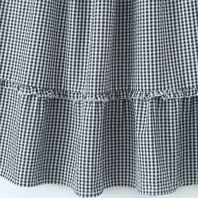 Valenzora | Tiered gingham midi skirt with ruffle detail