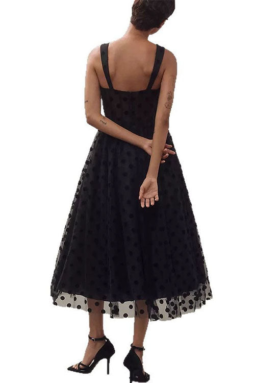 Valenzora | Rosie dress V-neck Polka Dot Mesh A-line Midi Cami Dress