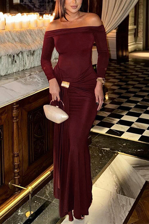 Valenzora | Rosiedress schulterfreies, vorne geknotetes, figurbetontes Maxi-Partykleid