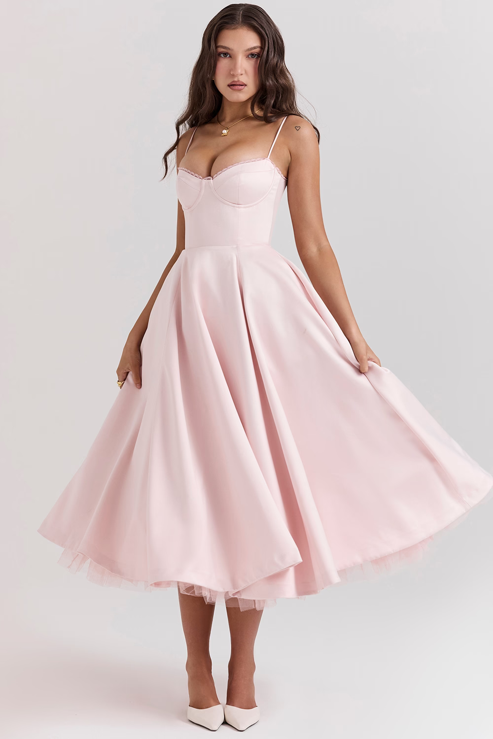Valenzora | Luxurious flared dress with spaghetti straps for women, perfect for weddings, bridal wear, and parties, Kasana
