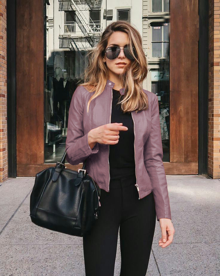 Valenzora | Women's biker jacket - tailored jacket with zipper and stand-up collar