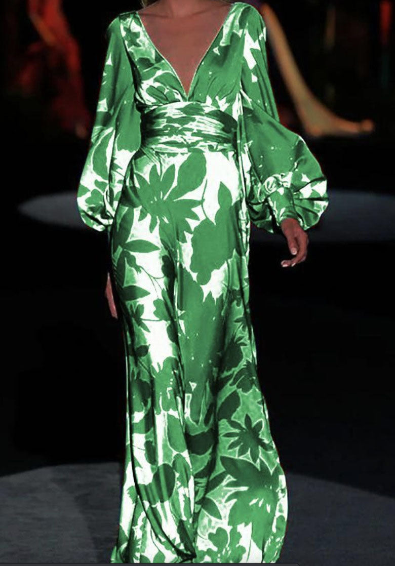 Women's Elegant Maxi Jumpsuit with Floral Patterns and Deep V-Neck Size