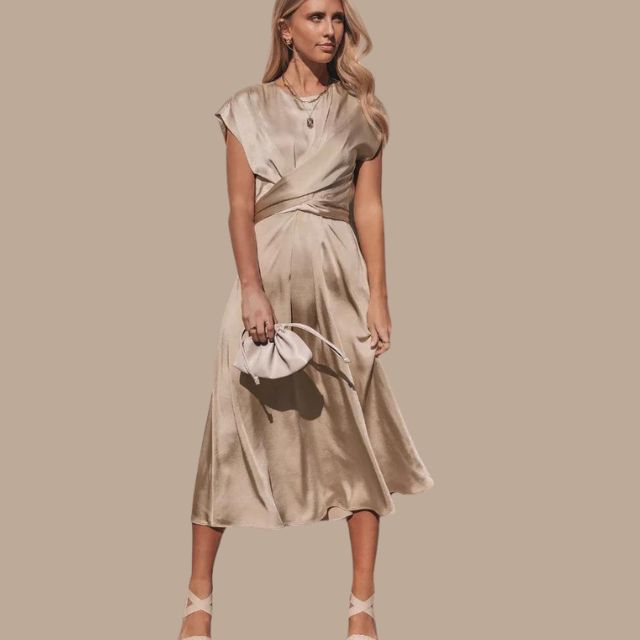 Valenzora | Wrap midi dress with cap sleeves